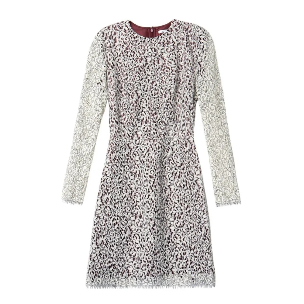 Carven White Lace Long Sleeve Dress with Red Lining - Size 8/40 - Picture 1 of 13
